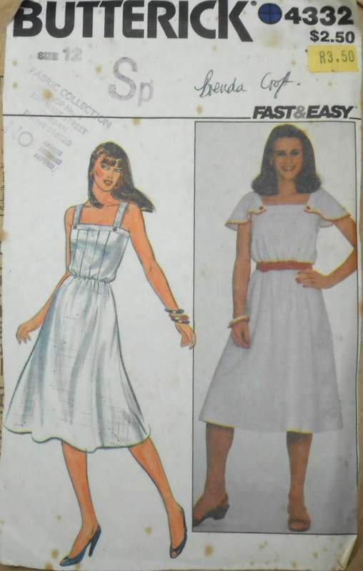 BUTTERICK 4332 FITTED DRESS -DETACHABLE CAPELETS+SHOULDER STRAPS SIZE 12 COMPLETE-ZIPLOC BAG