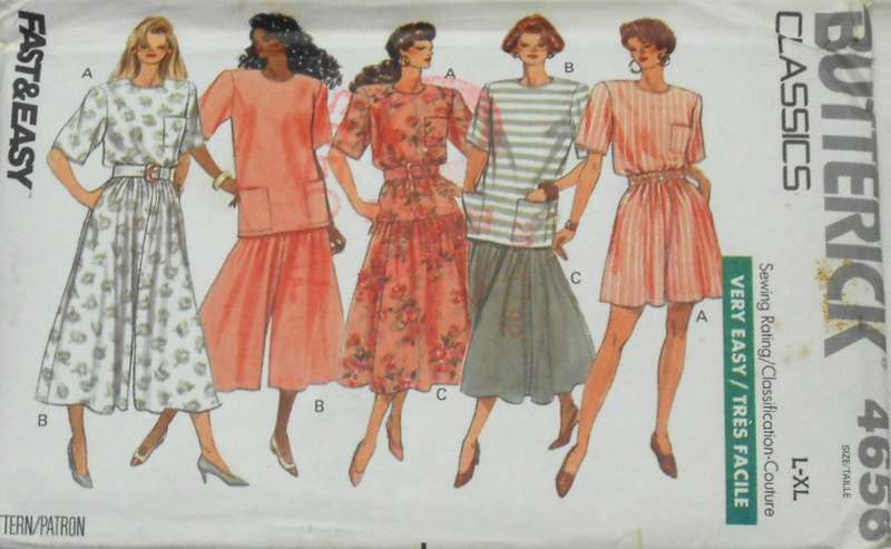 BUTTERICK 4656 TOP-SKIRT-SHORTS-CULOTTES SIZE L-XL (16-22) COMPLETE-UNCUT-F/FOLDED