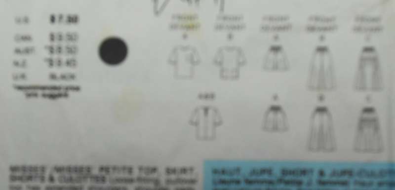 BUTTERICK 4656 TOP-SKIRT-SHORTS-CULOTTES SIZE L-XL (16-22) COMPLETE-UNCUT-F/FOLDED