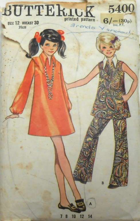 VINTAGE BUTTERICK 5400 GIRLS ONE PIECE DRESS OR TOP & PANTS SIZE 12 YEARS BREAST 30 COMPLETE
