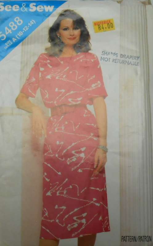 VINTAGE BUTTERICK 5488 STRAIGHT DRESS SIZE 10-12-14 COMPLETE