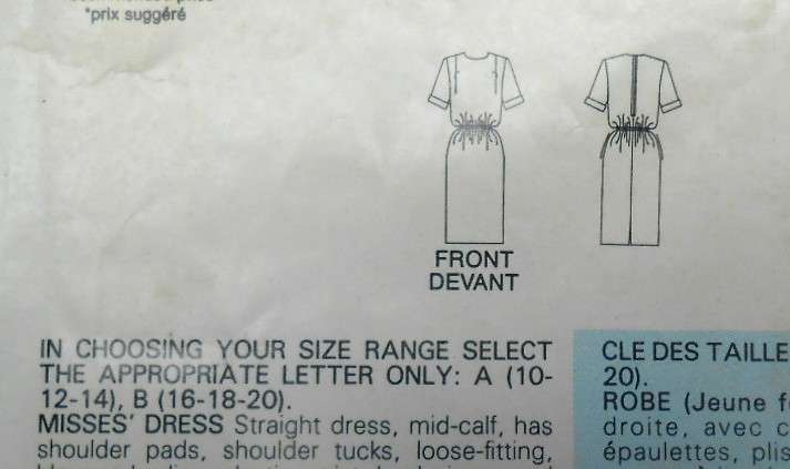 VINTAGE BUTTERICK 5488 STRAIGHT DRESS SIZE 10-12-14 COMPLETE