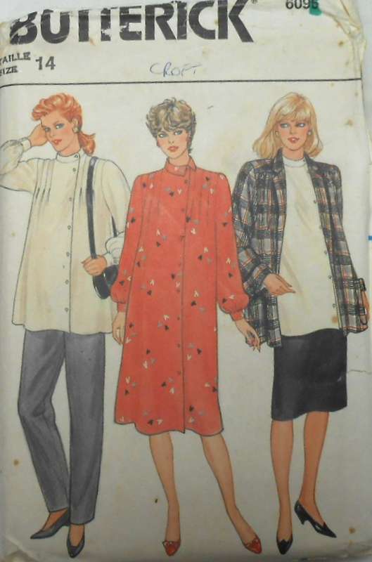 BUTTERICK 6096 MATERNITY JACKET-DRESS-TOP-PANTS SIZE 14 COMPLETE-MOSTLY UNCUT