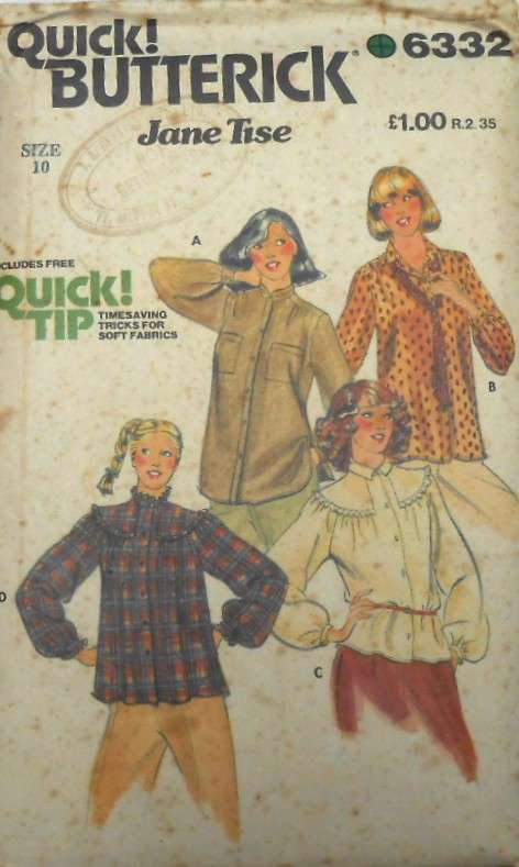 BUTTERICK 6332 BLOUSE & TIE SIZE 10 COMPLETE-UNCUT-F/FOLDED