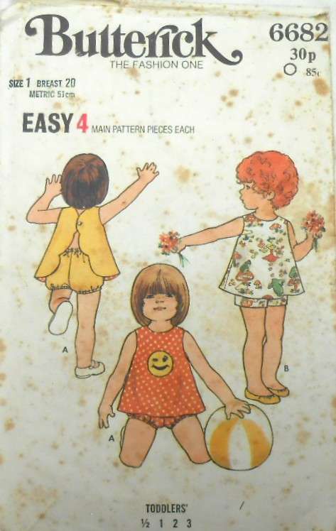 VINTAGE BUTTERICK 6682 TODDLERS PINAFORE-SHORTS-BLOOMERS SIZE 1 YEAR BREAST 20 COMPLETE