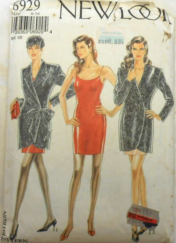 NEW LOOK PATTERNS 6929 STUNNING STRAP DRESS WITH WRAP LONG COAT SIZES 6-16 COMPLETE- CUT TO 16