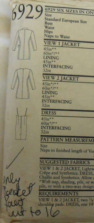 NEW LOOK PATTERNS 6929 STUNNING STRAP DRESS WITH WRAP LONG COAT SIZES 6-16 COMPLETE- CUT TO 16