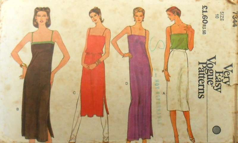 VOGUE 7344 SPAGHETTI STRAP CAMISOLE-TUNIC-DRESS SIZE 10-COMPLETE