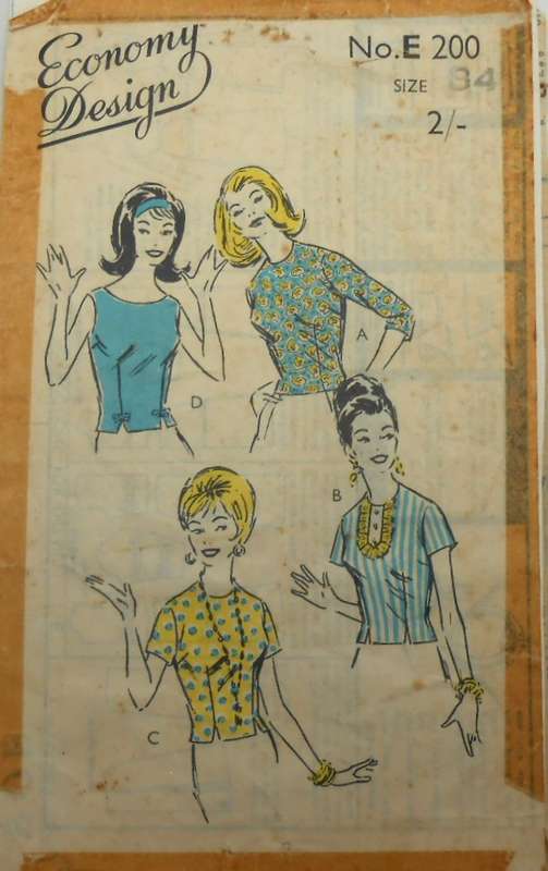 V/VINTAGE ECONOMY DESIGN No. E200 BLOUSE WITH 4 VARIATIONS SIZE 34-COMPLETE-ZIPLOC
