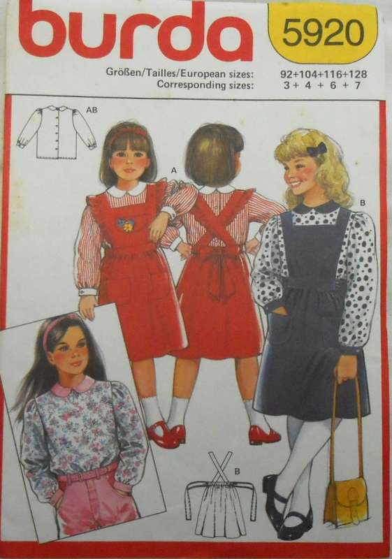 BURDA 5920 GIRLS BLOUSE & PINAFORE SIZE 3-4-6-7-YEARS-COMPLETE-UNCUT-F/FOLDED