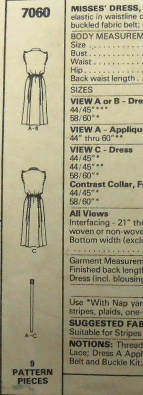 McCALLS 7060 DRESS-APPLIQUE-BELT SIZES 10 BUST 32 1/2 COMPLETE