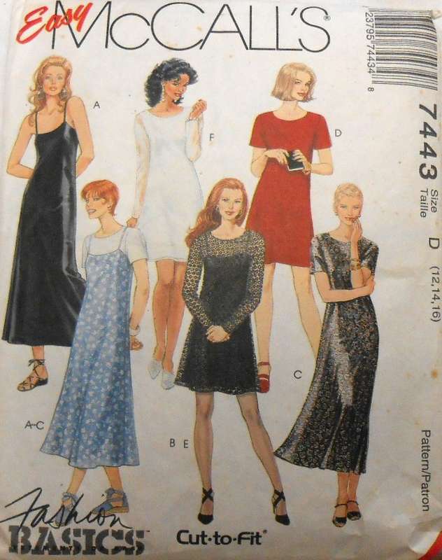 McCALLS 7443 DRESS & SLIP DRESS SIZES 12-14-16 COMPLETE CUT TO 14