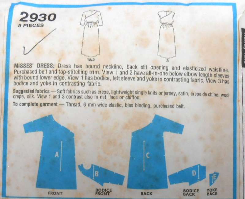 STYLE PATTERN 2930 DRESS HAS BOUND NECKLINE WITH BACK SLIT SIZE 10 BUST 83 CM COMPLETE