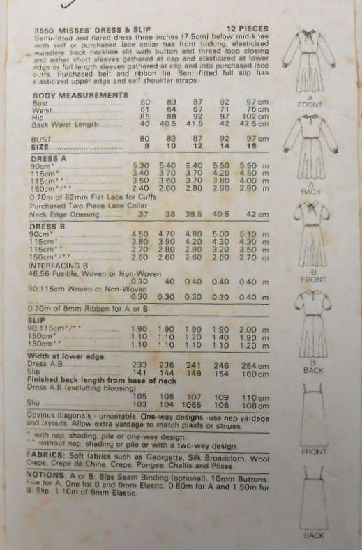 BUTTERICK 3550 DRESS & SLIP SIZE 10 COMPLETE