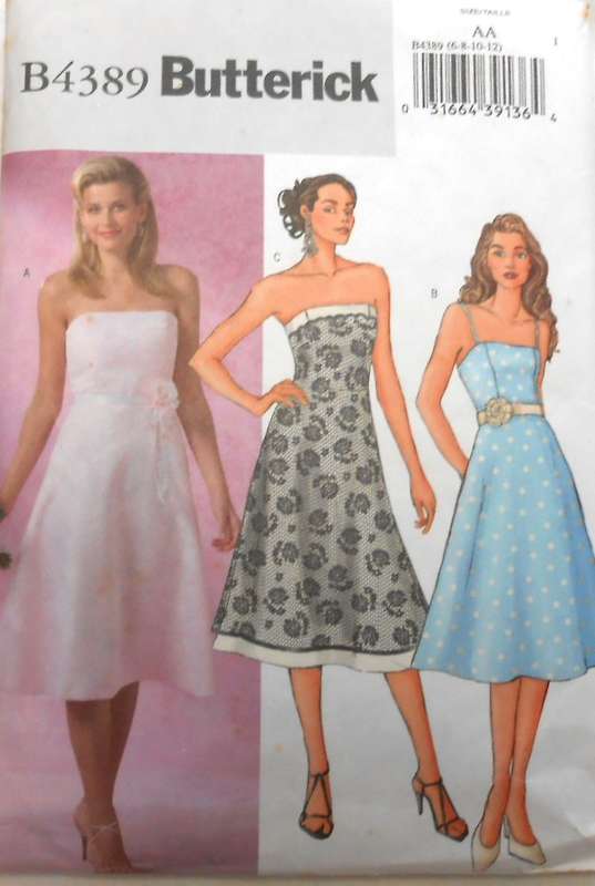 BUTTERICK B4389 STUNNING CLOSE FITTING STRAPLESS LINED DRESS SIZE 6-8-10-12 COMPLETE-CUT TO 12