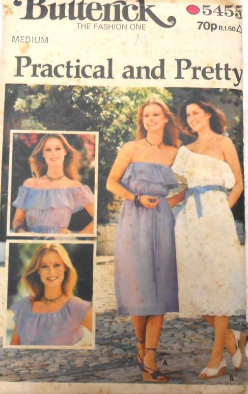 BUTTERICK 5455 LOOSE FITTING DRESS WITH ELASTIC NECKLINE SIZE MEDIUM (12-14) COMPLETE
