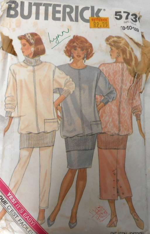 BUTTERICK 5730 TOP-SKIRT-PANTS SIZE 8-10-12 COMPLETE-ZIPLOC