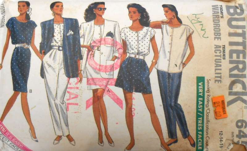 BUTTERICK 6450 JACKET-TOP-SKIRT-SHORTS-PANTS SIZE 12-14-16 COMPLETE-CUT TO 16