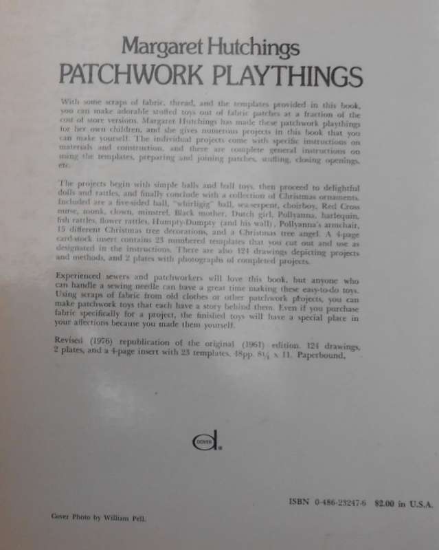 PATCHWORK PLAYTHINGS-MARGARET HUTCHINGS WITH FULL SIZE TEMPLATES-52 PAGES SOFT COVER