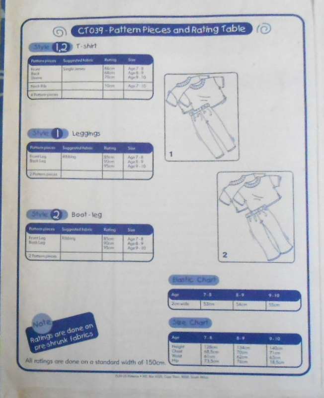 FUN US PATTERNS CT039-GIRLS LEGGINGS SIZE 7-10 YEARS COMPLETE-UNCUT-F/F