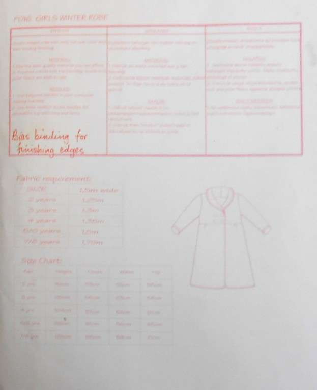 EAZY STITCH PATTERNS P016-WINTER GOWN FOR GIRLS SIZE 2-8 YEARS COMPLETE-PART CUT