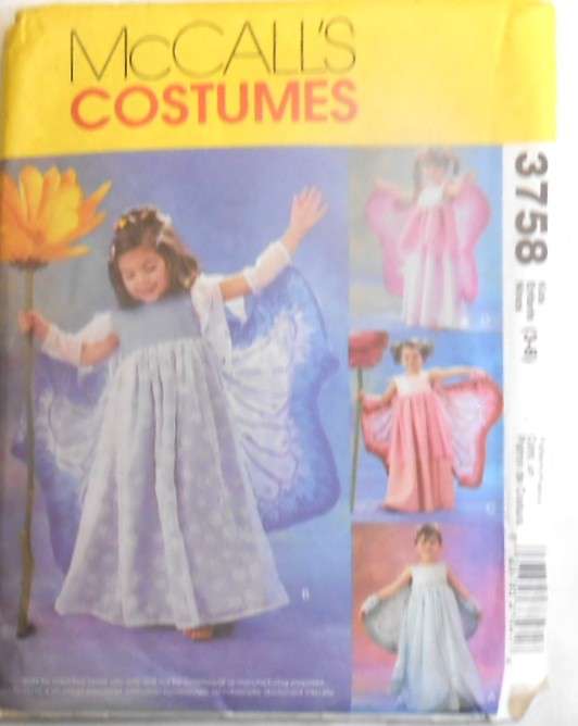 McCALLS COSTUMES 3758 GIRL'S FAIRY COSTUMES -3-8 YEARS COMPLETE-UNCUT-F/FOLDED