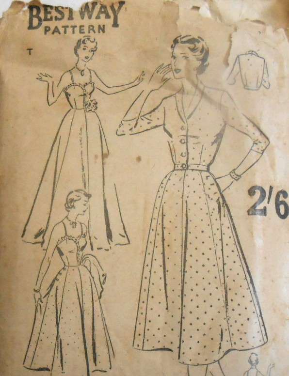 V/VINTAGE BESTWAY E.L.697 TWO WAY EVENING DRESS & JACKET-5 SIZES 32-40" COMPLETE-UNCUT-F/F-ZIPLOC