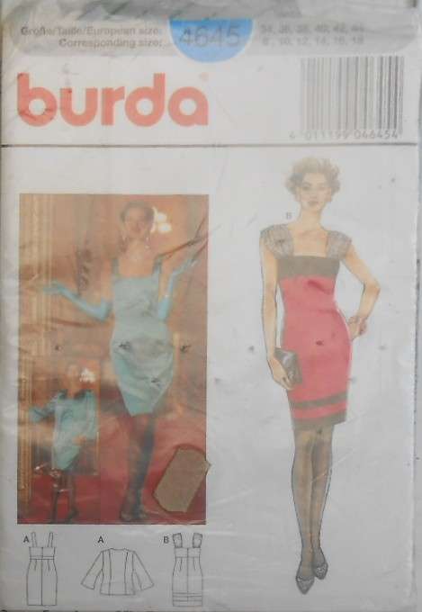 BURDA 4645 STUNNING RUCHED SHOULDER DRESS & JACKET SIZES 8-18 COMPLETE-UNCUT-F/FOLDED