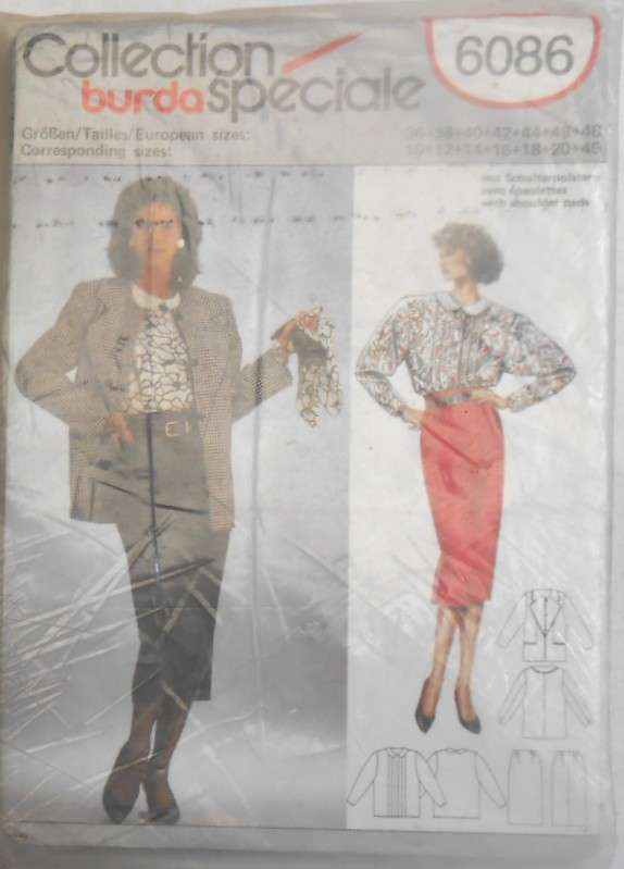 BURDA 6086 JACKET-BLOUSE-SKIRTS SIZES 10-40 COMPLETE-UNCUT-F/FOLDED-SEALED