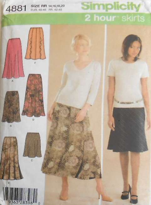 SIMPLICITY 4881 PULL ON GORED SKIRTS SIZES 14-16-18-20 COMPLETE-CUT TO 20