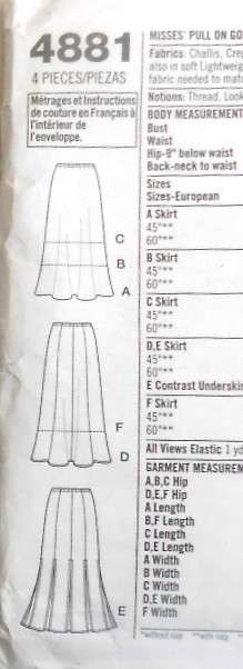 SIMPLICITY 4881 PULL ON GORED SKIRTS SIZES 14-16-18-20 COMPLETE-CUT TO 20