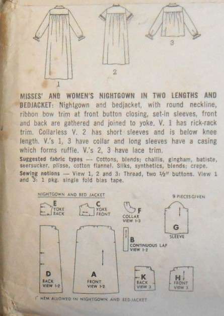 VINTAGE SIMPLICITY 5193 NIGHTGOWN & BEDJACKET SIZE 14 BUST 34" COMPLETE