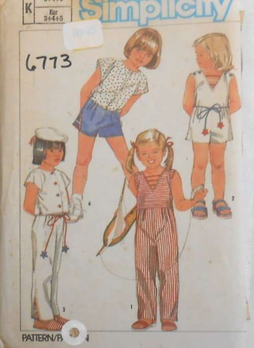 SIMPLICITY 6773 KIDS PANTS-SHORTS-TOP-JUMPSUIT SIZE 3-4-5 YEARS COMPLETE-ZIPLOC