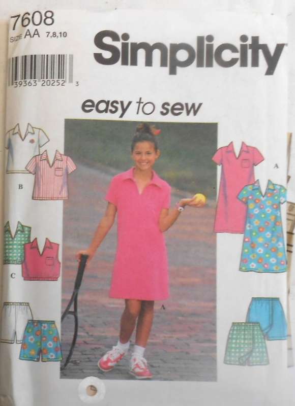 SIMPLICITY 7608 GIRLS DRESS-PANTS-SHORTS SIZE 7-8-10 YEARS COMPLETE-ZIPLOC