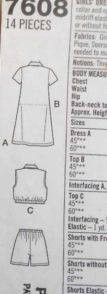 SIMPLICITY 7608 GIRLS DRESS-PANTS-SHORTS SIZE 7-8-10 YEARS COMPLETE-ZIPLOC
