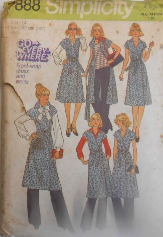 SIMPLICITY 7888 PANTS & FRONT WRAP DRESS SIZE 14 BUST 92 CM/36" COMPLETE
