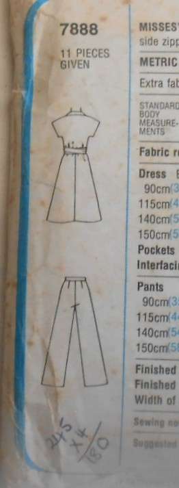 SIMPLICITY 7888 PANTS & FRONT WRAP DRESS SIZE 14 BUST 92 CM/36" COMPLETE