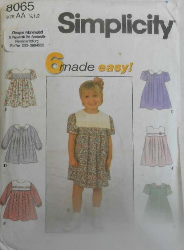 SIMPLICITY 8065 TODDLERS DRESS SIZE 6 MONTHS-1-2 YEARS COMPLETE-CUT TO SIZE 2 YEARS
