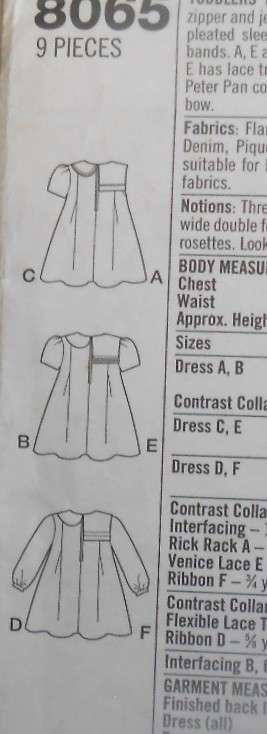 SIMPLICITY 8065 TODDLERS DRESS SIZE 6 MONTHS-1-2 YEARS COMPLETE-CUT TO SIZE 2 YEARS