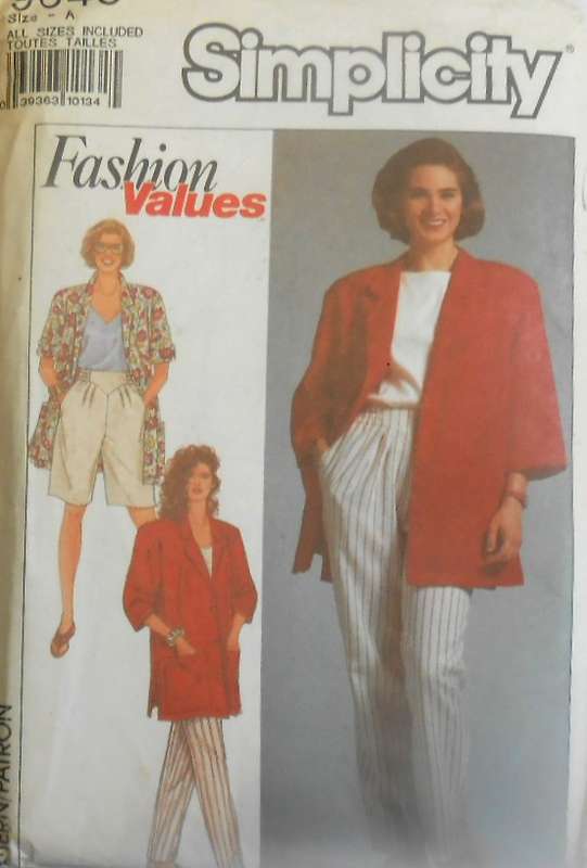 SIMPLICITY 9645 PANTS-SHORTS-LOOSE FIT UNLINED JACKET SIZE 30 1/2 - 40 1/2 NO PANTS POCKET SUPPLIED