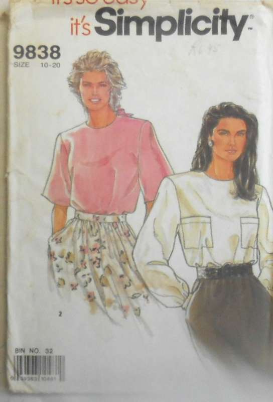 SIMPLICITY 9838 BLOUSE SIZE 10-20 COMPLETE CUT TO 20