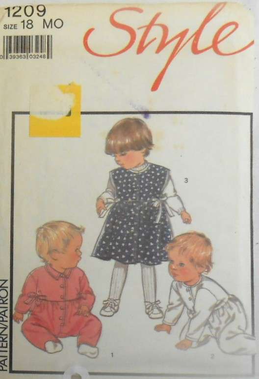STYLE 1209 FRONT BUTTON DRESS & ROMPERS SIZE 18 MONTHS COMPLETE-PART CUT-ZIPLOC