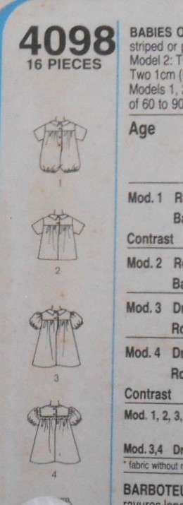 STYLE 4098 BABIES ONE OR TWO PIECE ROMPER & DRESS SIZE 12 MONTHS COMPLETE-ZIPLOC