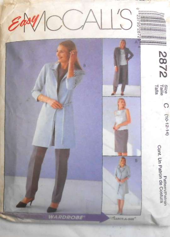 McCALLS 2872 UNLINED JACKET IN 2 LENGTHS-PANTS-SKIRT-BELT SIZE 10-12-14 COMPLETE-CUT TO 14