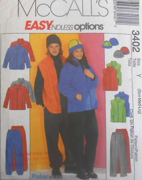 McCALLS 3402 MENS+BOYS JACKET-VEST-PULL ON PANTS-REVERSIBLE HAT SIZE S-M-L COMPLETE-CUT TO L 46-46