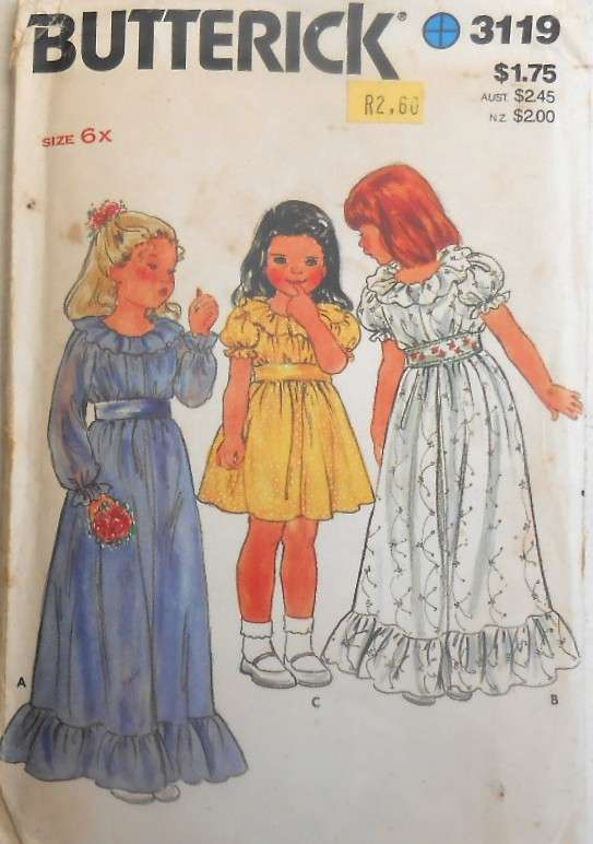 BUTTERICK 3119 GIRLS DRESS SIZE 6X YEARS COMPLETE
