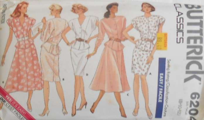 BUTTERICK 6204 TOP & SKIRT SIZE 8-10-12 COMPLETE-CUT TO 12