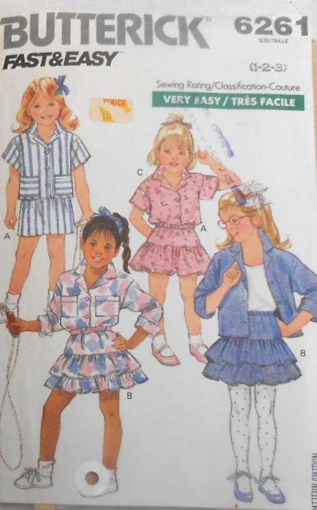 BUTTERICK 6216 TODDLERS SHIRT-SKIRT SIZE 1-2-3 YEARS COMPLETE-CUT TO 3 YEARS-ZIPLOC