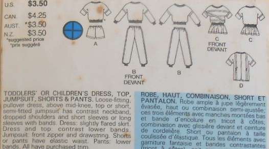 BUTTERICK 6567 TODDLERS DRESS-TOP-JUMPSUIT-SHORTS-PANTS SIZE 2 YEARS COMPLETE-ZIPLOC