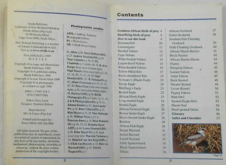 SASOL FIRST FIELD GUIDE TO BIRDS OF PREY OF SOUTHERN AFRICA-STRUIK 1999